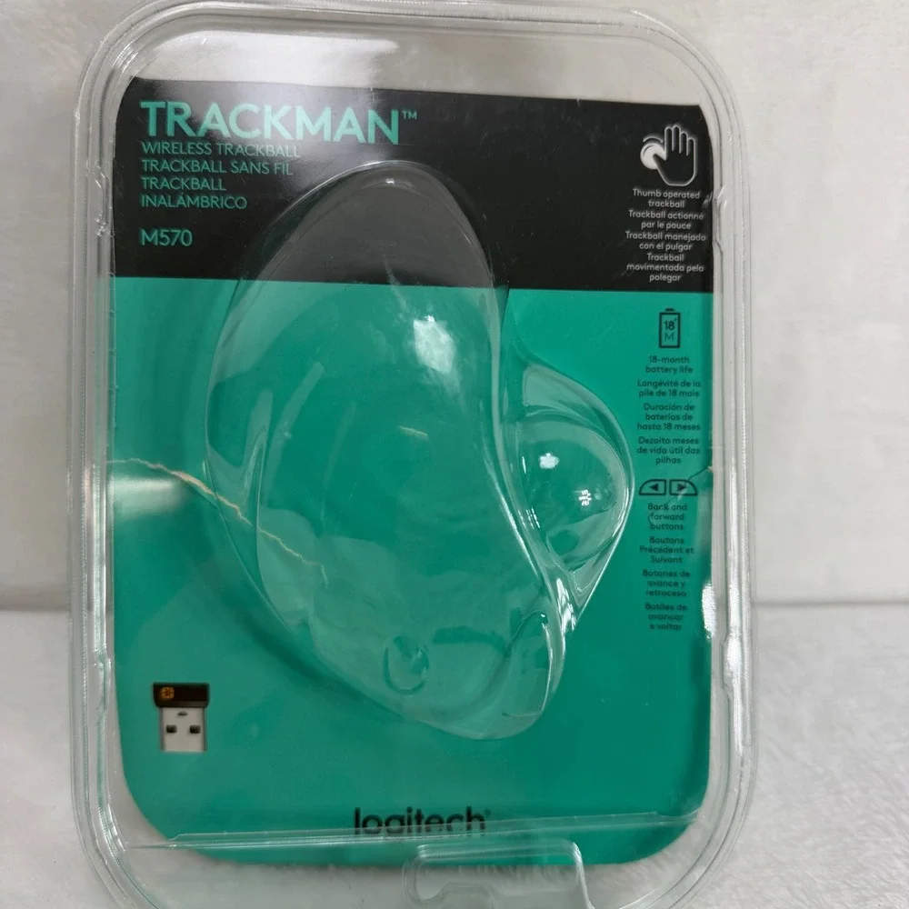 Logitech Trackman M570 Wireless Trackball Mouse Graphite Blue New Open Package‎